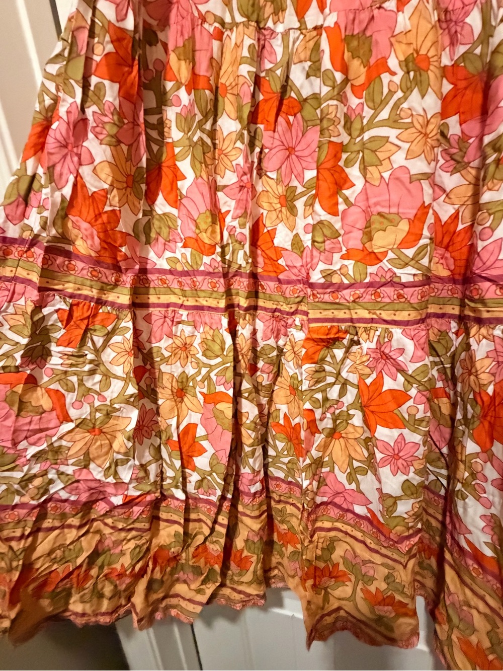 Bohemian Floral Tiered Maxi Skirt in Orange and Pink - Picture 2 of 7